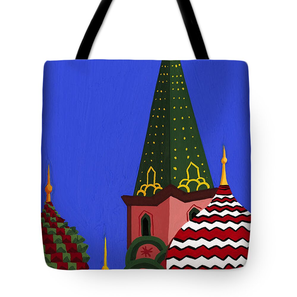 Gouache Tote Bag featuring the digital art St. Basils Cathedral, Red Square by Matt Olson