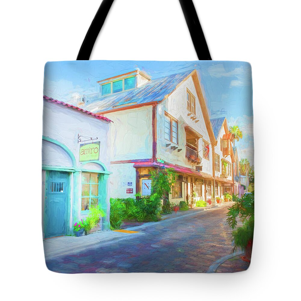 Aviles Street Tote Bag featuring the photograph Aviles Street St Augustine Florida 001 by Rich Franco