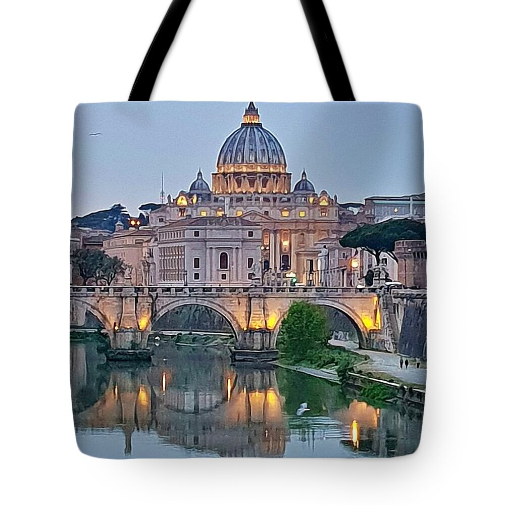 Rome Tote Bag featuring the photograph St. Peter's Basilica at Dusk by Andrea Whitaker