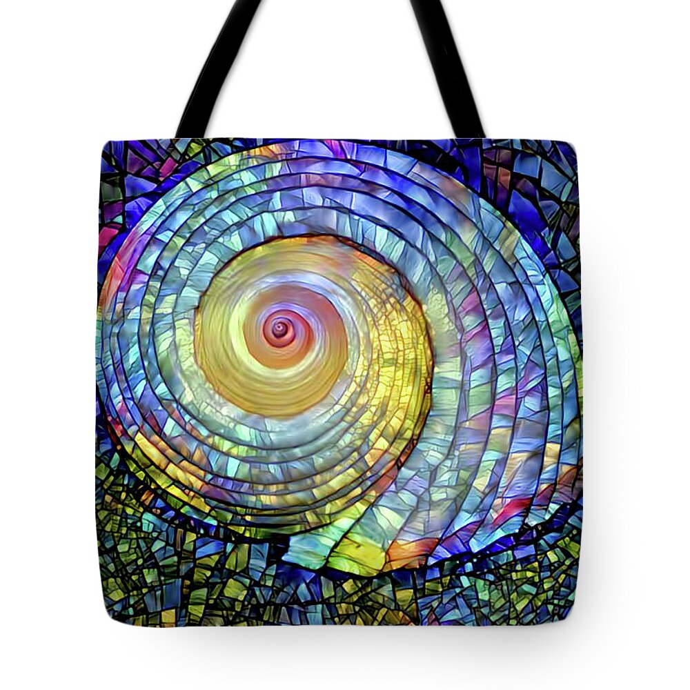 Shell Tote Bag featuring the digital art Stained Glass Shell by Peggy Collins