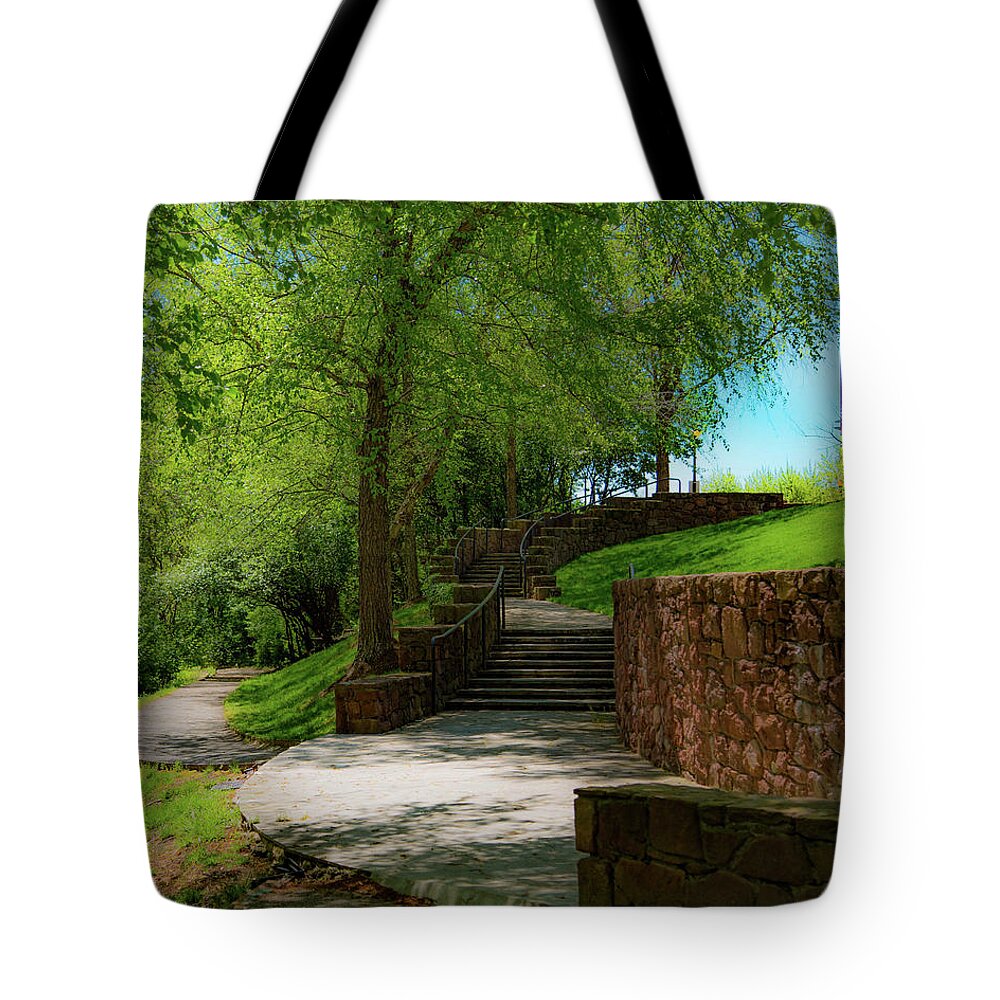 African American Heritage Memorial Park Tote Bag featuring the photograph Stairway to Carlyle by Lora J Wilson