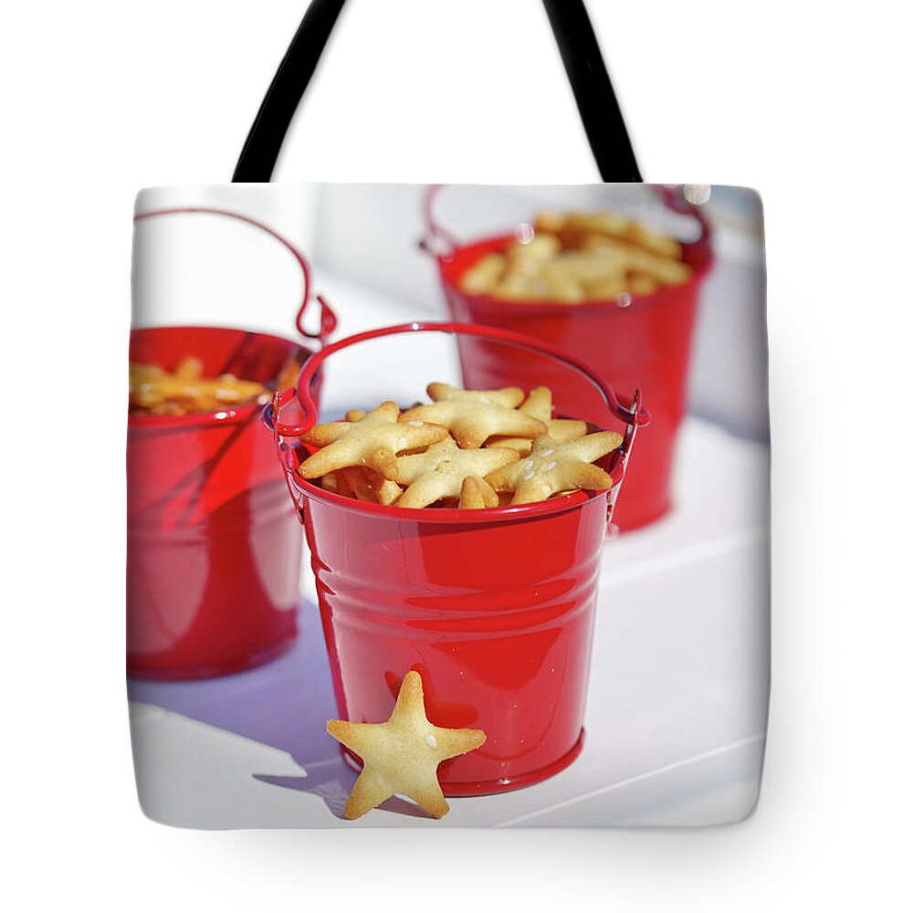 Star-shaped Snacks In Miniature Red Buckets Tote Bag by Angelica