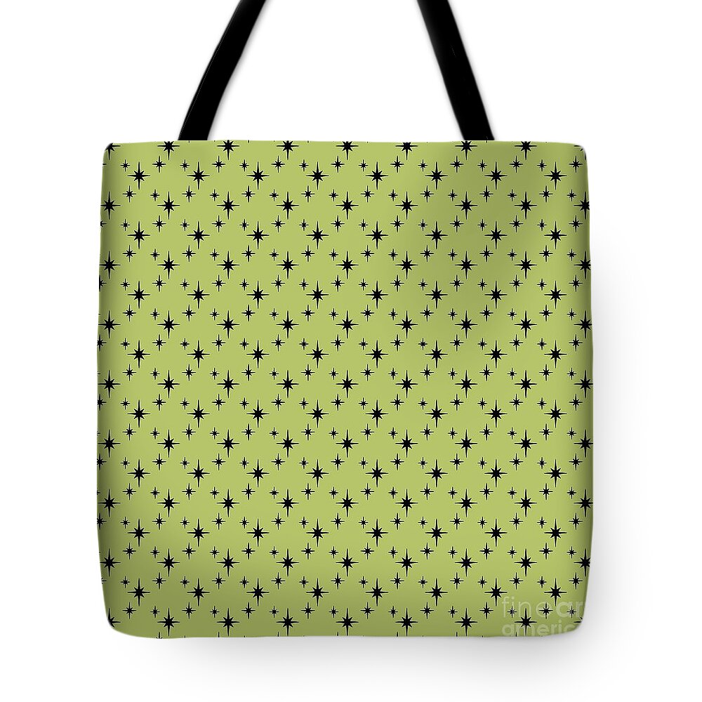 Mid Century Modern Tote Bag featuring the digital art Starbursts Mini in Avocado by Donna Mibus