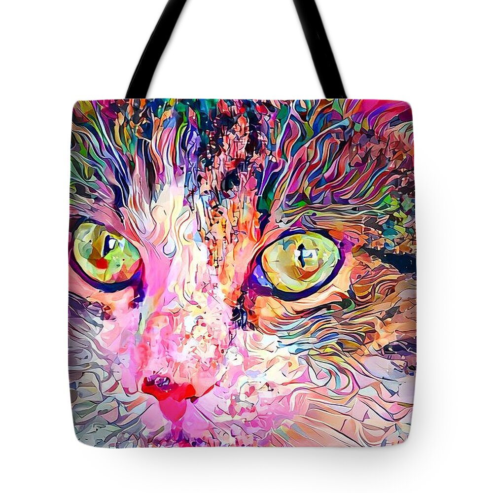 Pink Tote Bag featuring the digital art Stare Into My Cat Eyes by Don Northup