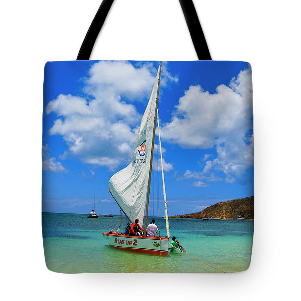 Sailboat Tote Bag featuring the photograph Stay Up 2 Sailing in Anguilla by Ola Allen