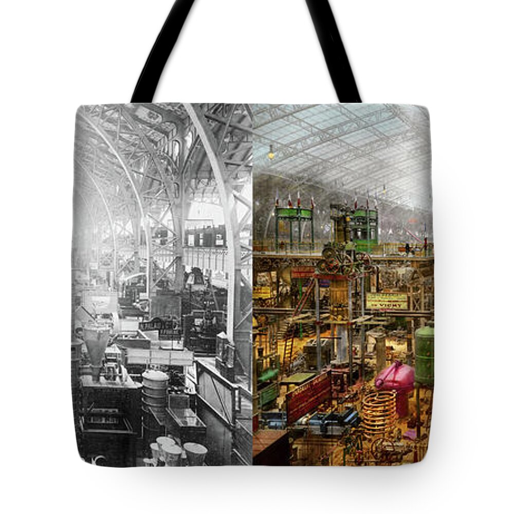 Steampunk Art Tote Bag featuring the photograph Steampunk - The city of wonderment 1889 - Side by Side by Mike Savad