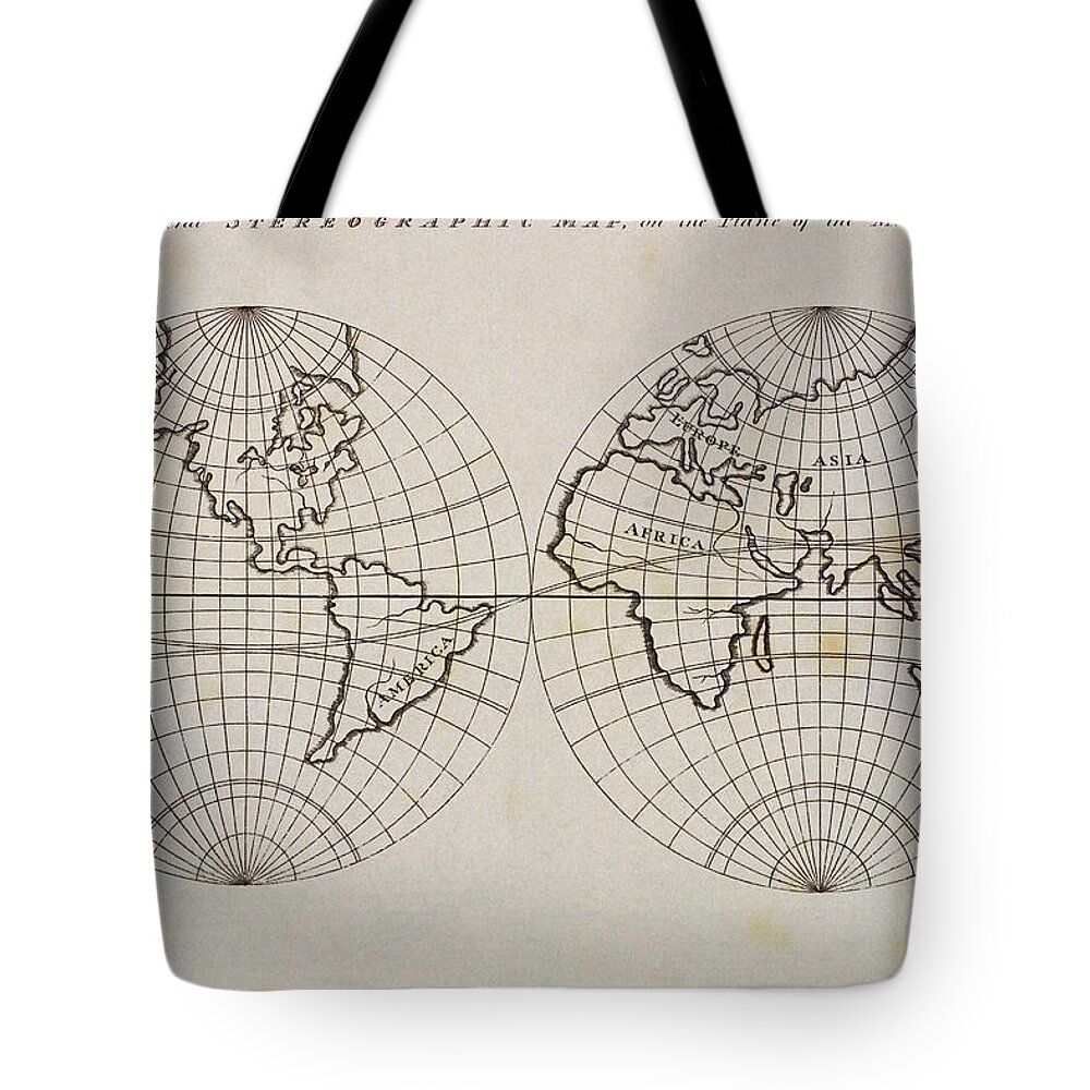 Latitude Tote Bag featuring the photograph Stereographic Map by Comstock