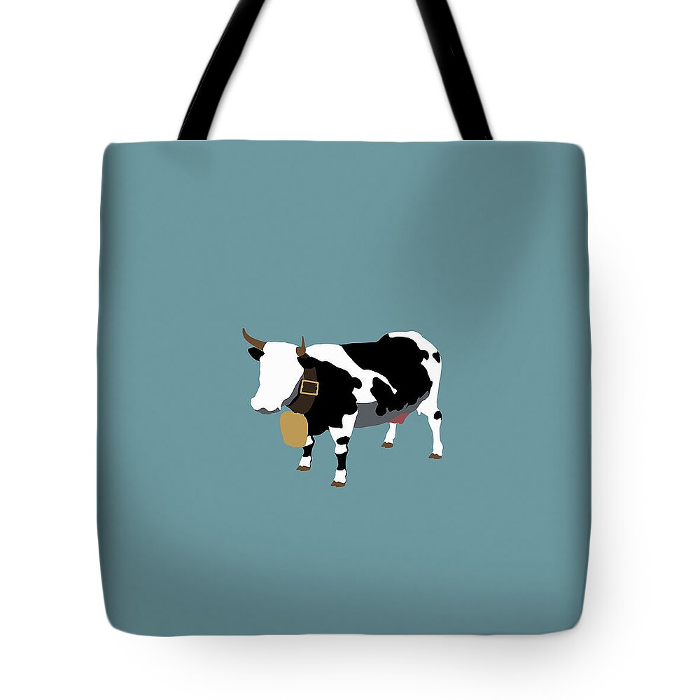 Horned Tote Bag featuring the digital art Stereotypical Swiss Dairy Cow by Ralf Hiemisch