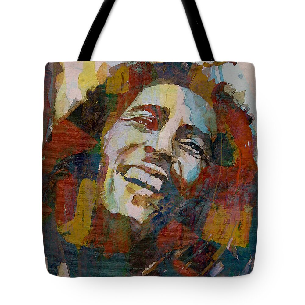 Bob Marley Tote Bag featuring the painting Stir It Up - Retro - Bob Marley by Paul Lovering