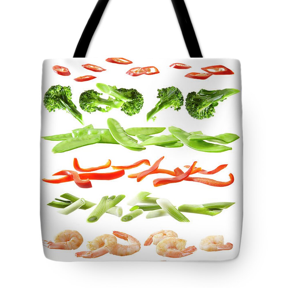 Broccoli Tote Bag featuring the photograph Stirfry Ingredients Separated Into by Johanna Parkin