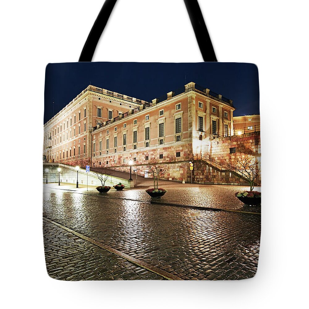 Flowerbed Tote Bag featuring the photograph Stockholm Royal Palace by Rusm