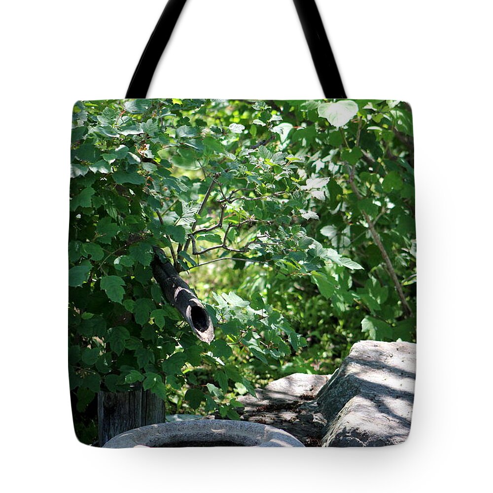 Stone Basin Tote Bag featuring the photograph Stone Water Basin by Colleen Cornelius