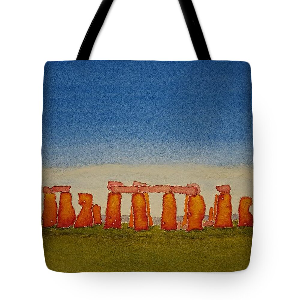 Watercolor Tote Bag featuring the painting Stones of Lore by John Klobucher