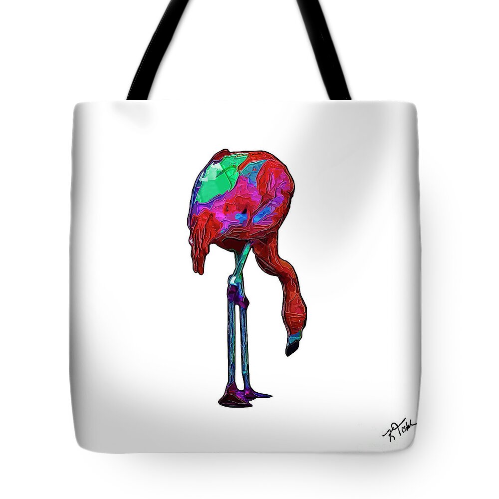 Flamingo Tote Bag featuring the digital art Stooped Over Abstract Flamingo by Kirt Tisdale
