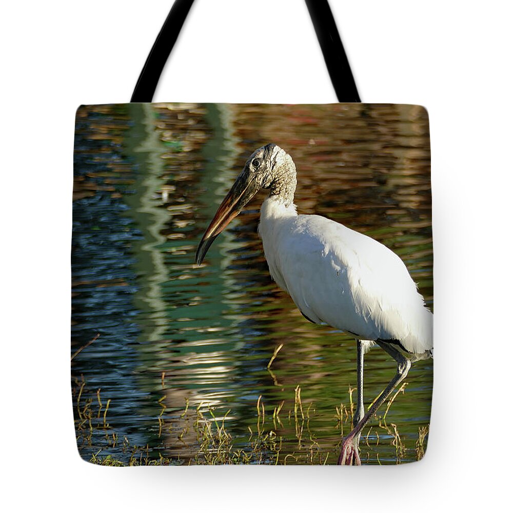 Stork Tote Bag featuring the photograph Stork on Rippled Waters by Margaret Zabor