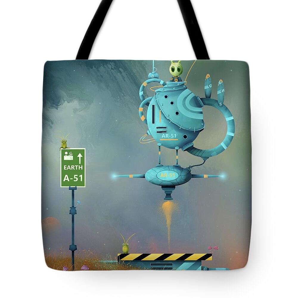 Area 51 Tote Bag featuring the painting Storm Area 51, They Can't Stop All of Us by Joe Gilronan