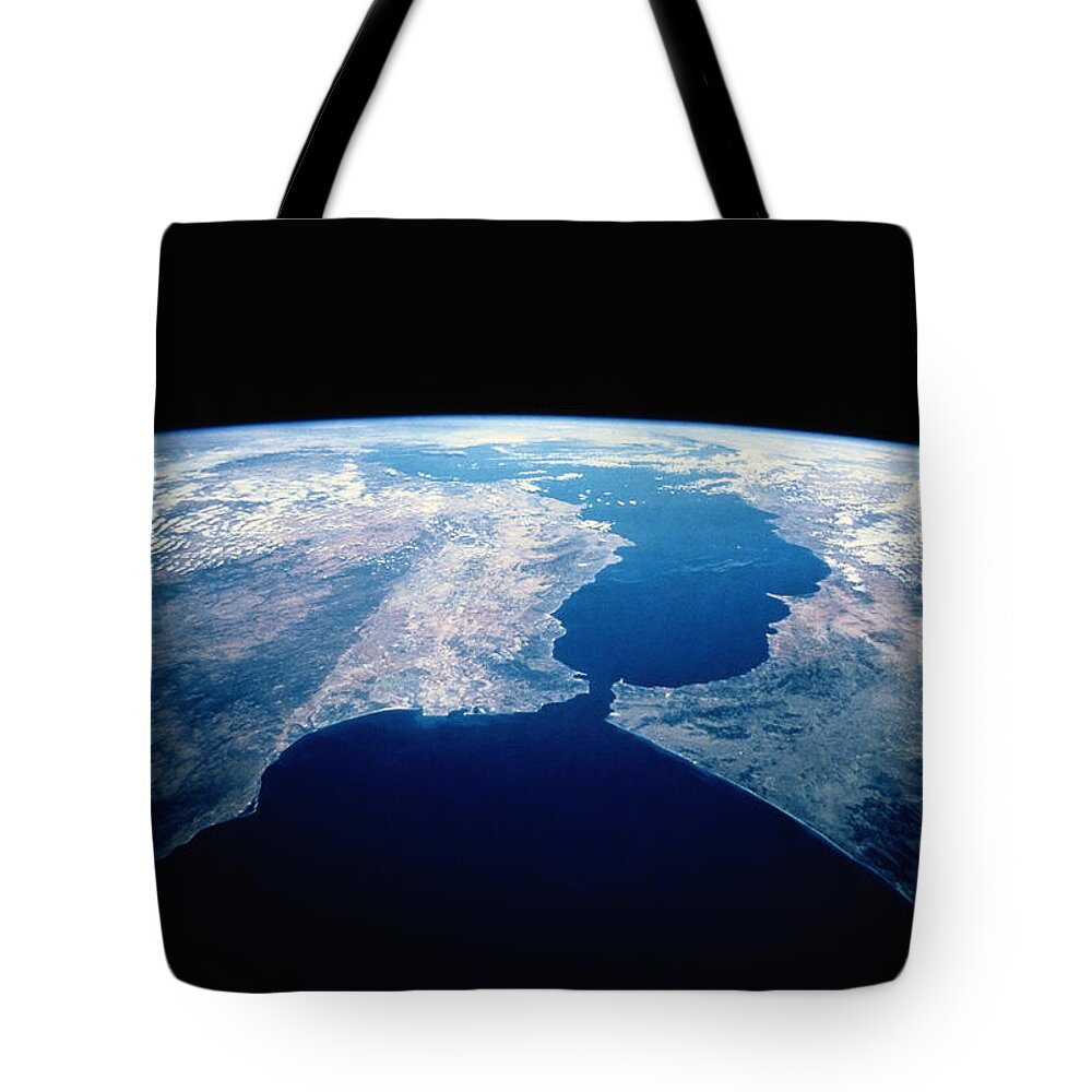 Black Background Tote Bag featuring the photograph Strait Of Gibraltar by Internetwork Media