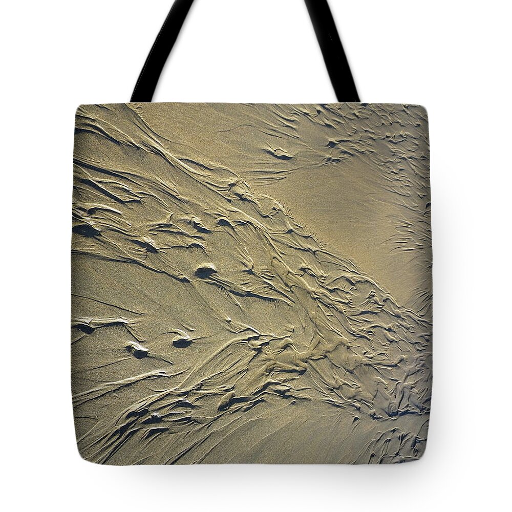 Sand Tote Bag featuring the photograph Streaming Beach Sand Ripples Abstract by Richard Brookes
