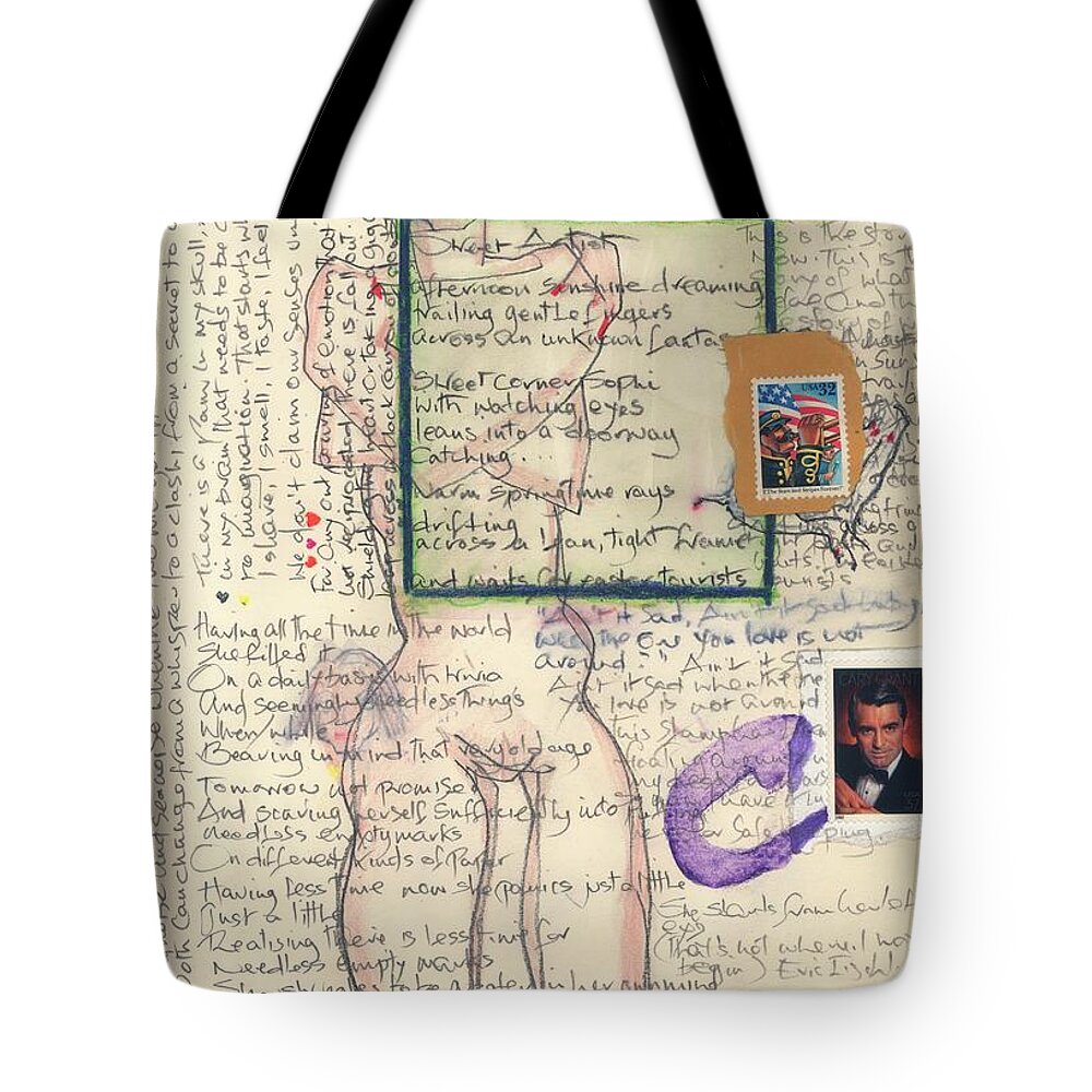 Street Artist Tote Bag featuring the mixed media Street Artist by Carolyn Weltman
