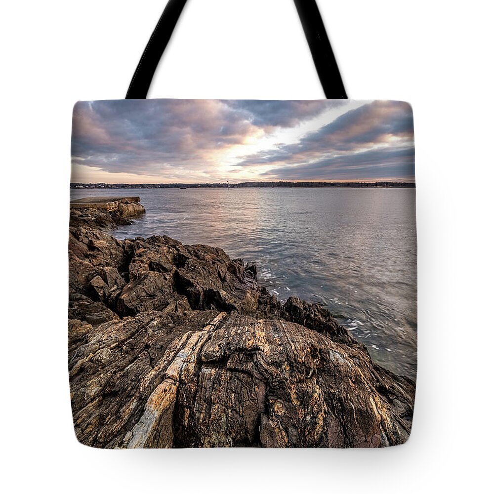 New Hampshire Tote Bag featuring the photograph Striations. Leading Lines In The Rocks by Jeff Sinon