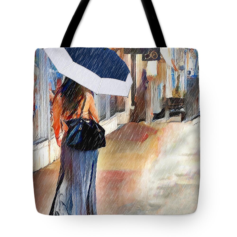 Woman Tote Bag featuring the digital art Stroll In The Rain by Pennie McCracken