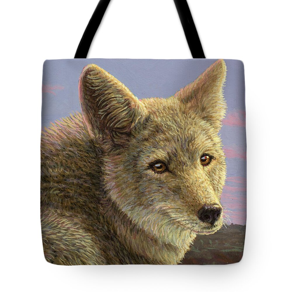 Coyote Tote Bag featuring the painting Study of a Coyote by James W Johnson