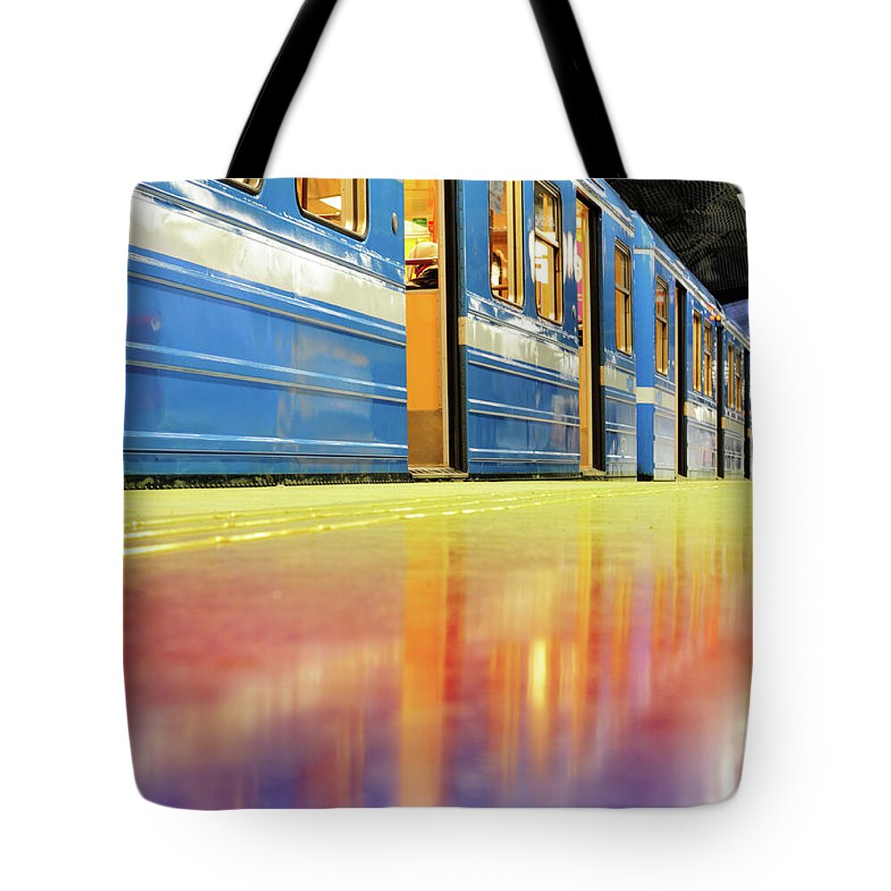 Crowd Tote Bag featuring the photograph Subway Train by Olaser