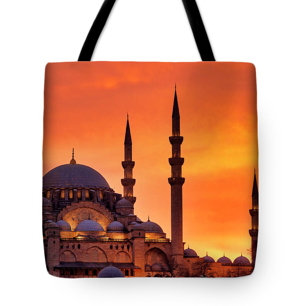 Suleymaniye Mosque Tote Bag featuring the photograph Suleymaniye Mosque at sunset #1 by Fabrizio Troiani