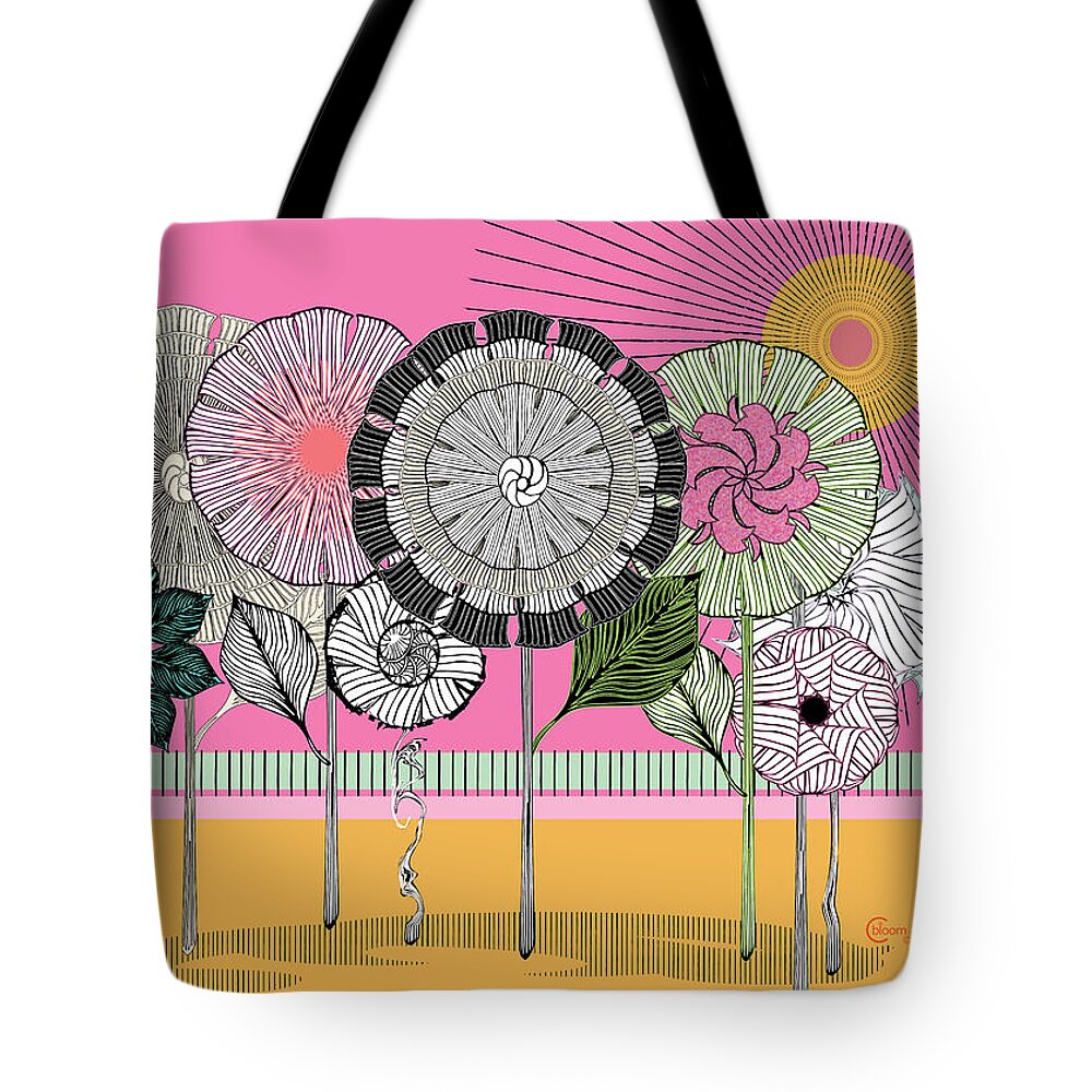 Summer Flowers Tote Bag featuring the drawing Summer Flowers by Cecely Bloom