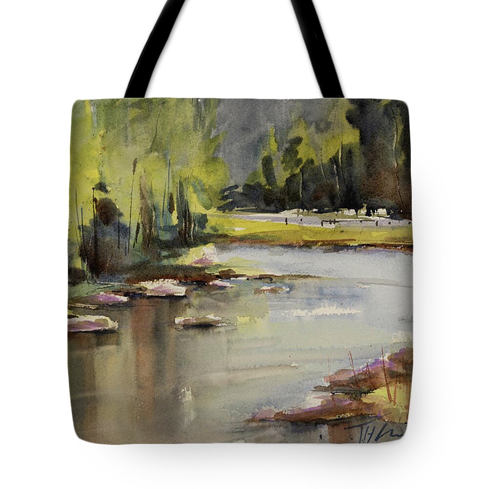 Watercolor Tote Bag featuring the painting Summer view Whiteface Mountain by Judith Levins