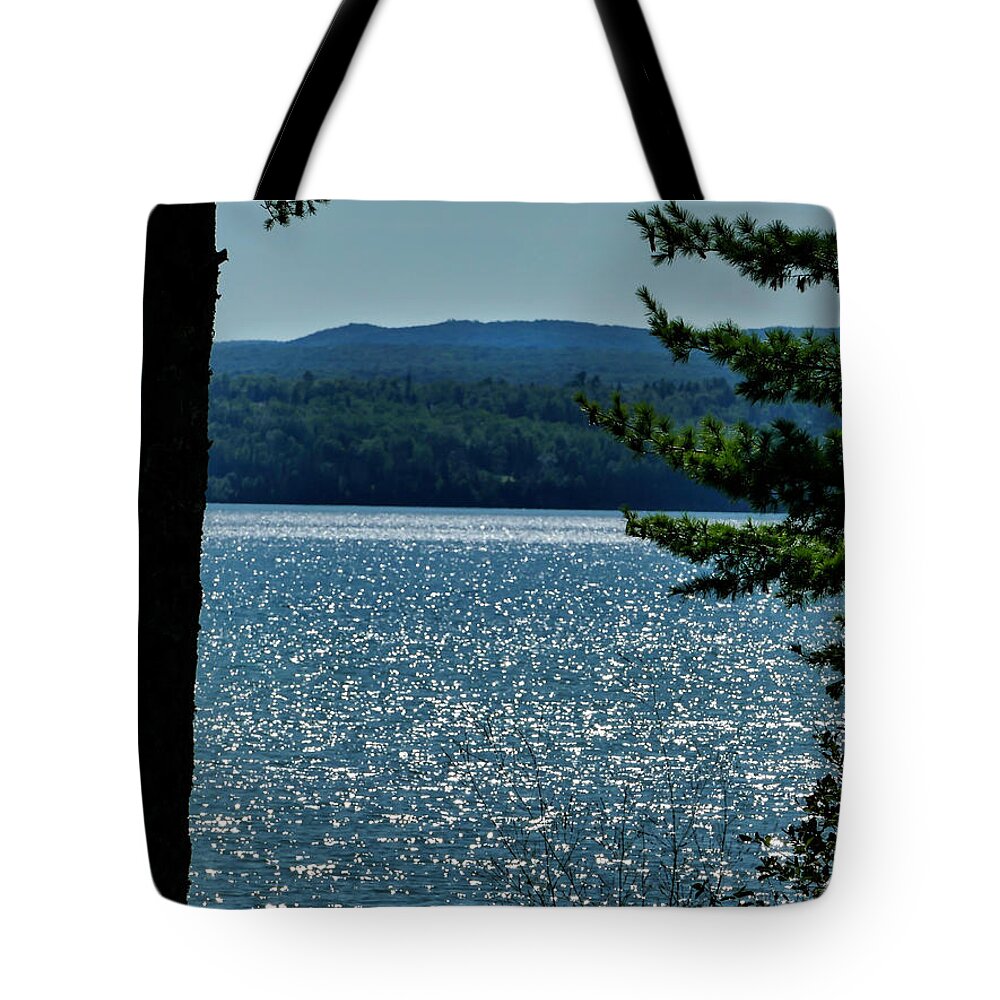 Lake Tote Bag featuring the photograph Sun Sparkles on the Lake by Sandra J's