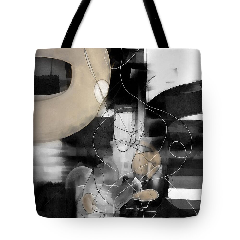 Abstract Tote Bag featuring the painting Sunday Morning Large Modern Black And White Abstract Painting by Modern Abstract