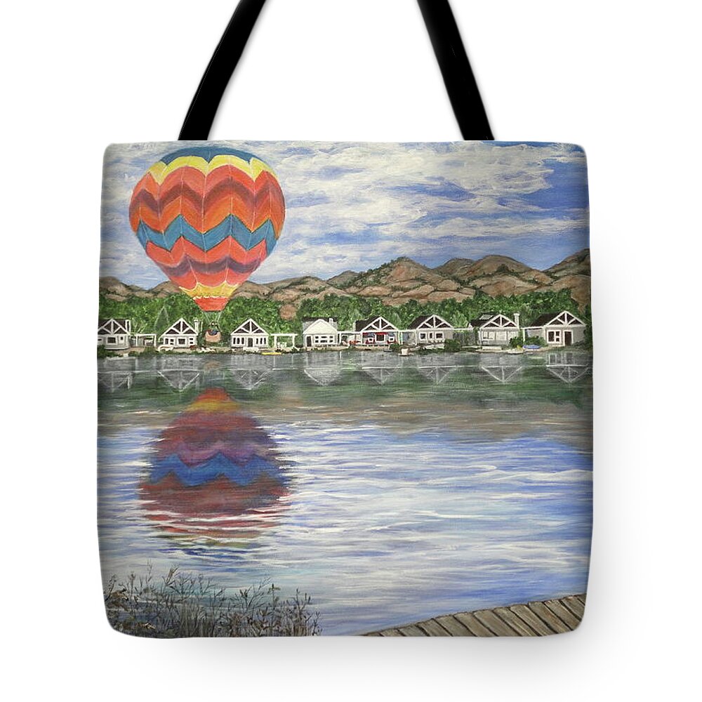Hot Air Balloon Tote Bag featuring the painting Sundog Splash and Dash by Bonnie Peacher