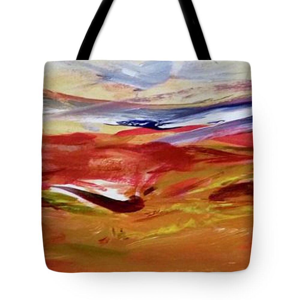 Painting Tote Bag featuring the painting Sundown Over Red Hills by Alida M Haslett