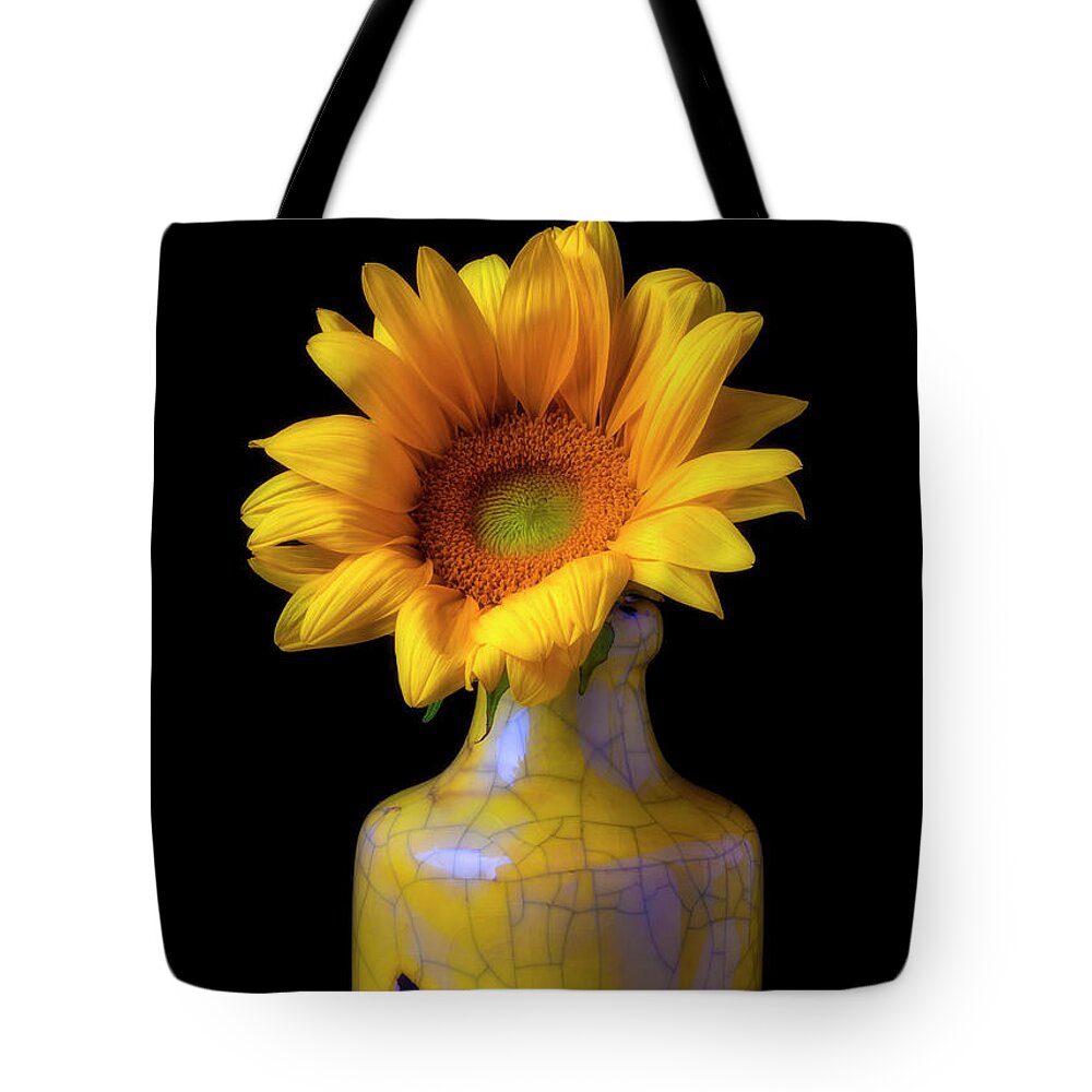 Single Tote Bag featuring the photograph Sunflower In Cracked Vase by Garry Gay