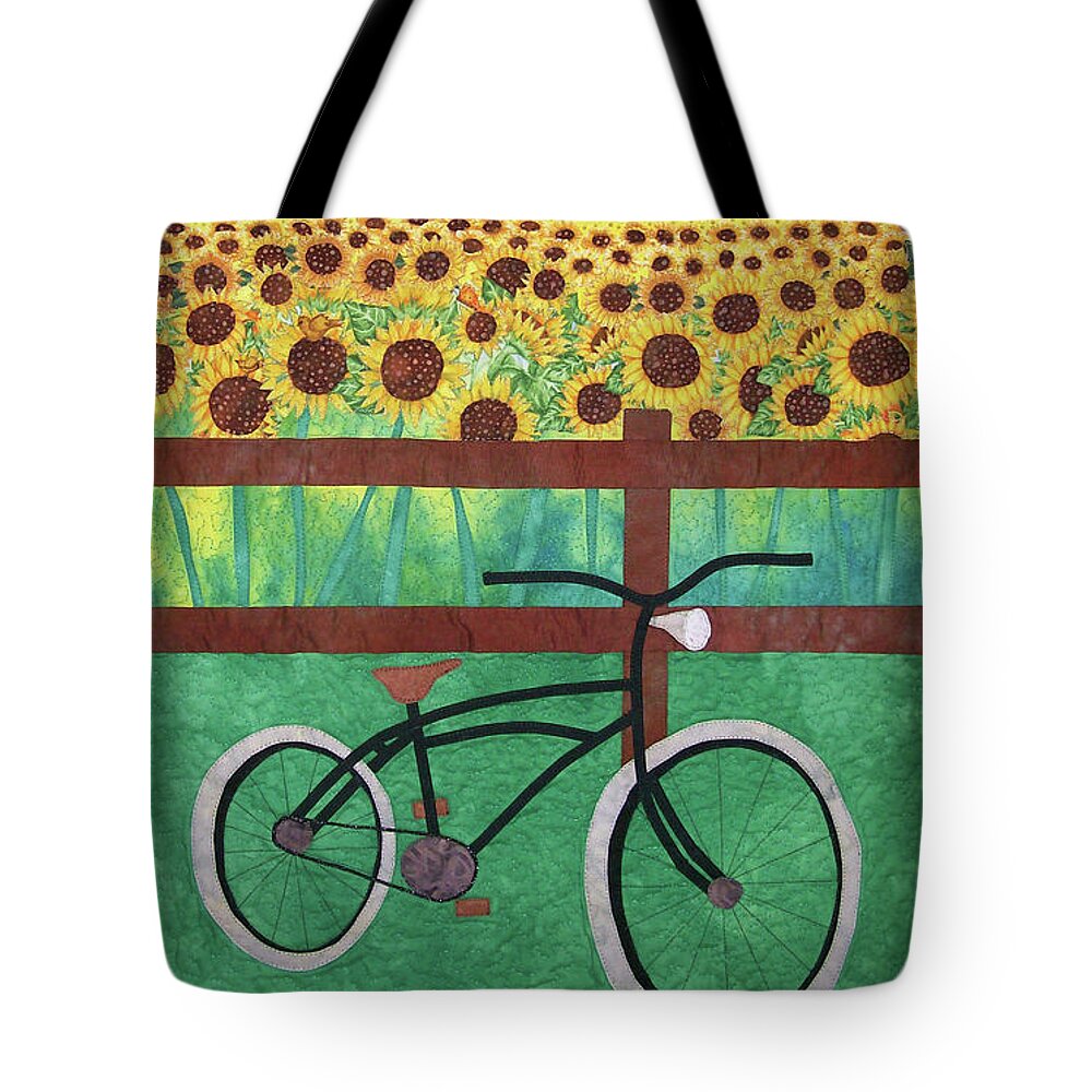Sunflowers Tote Bag featuring the tapestry - textile Sunflowers at Whitehall Farm by Pam Geisel