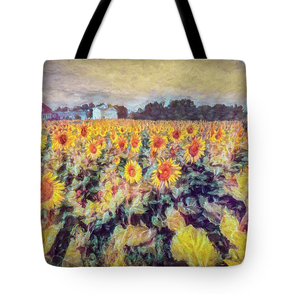 Sunflowers Tote Bag featuring the photograph Sunflowers Surround The Farm by Jeff Folger