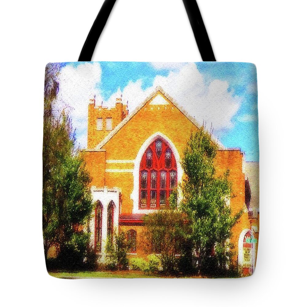 American Churches Tote Bag featuring the digital art Sunny Asbury Day by Aberjhani