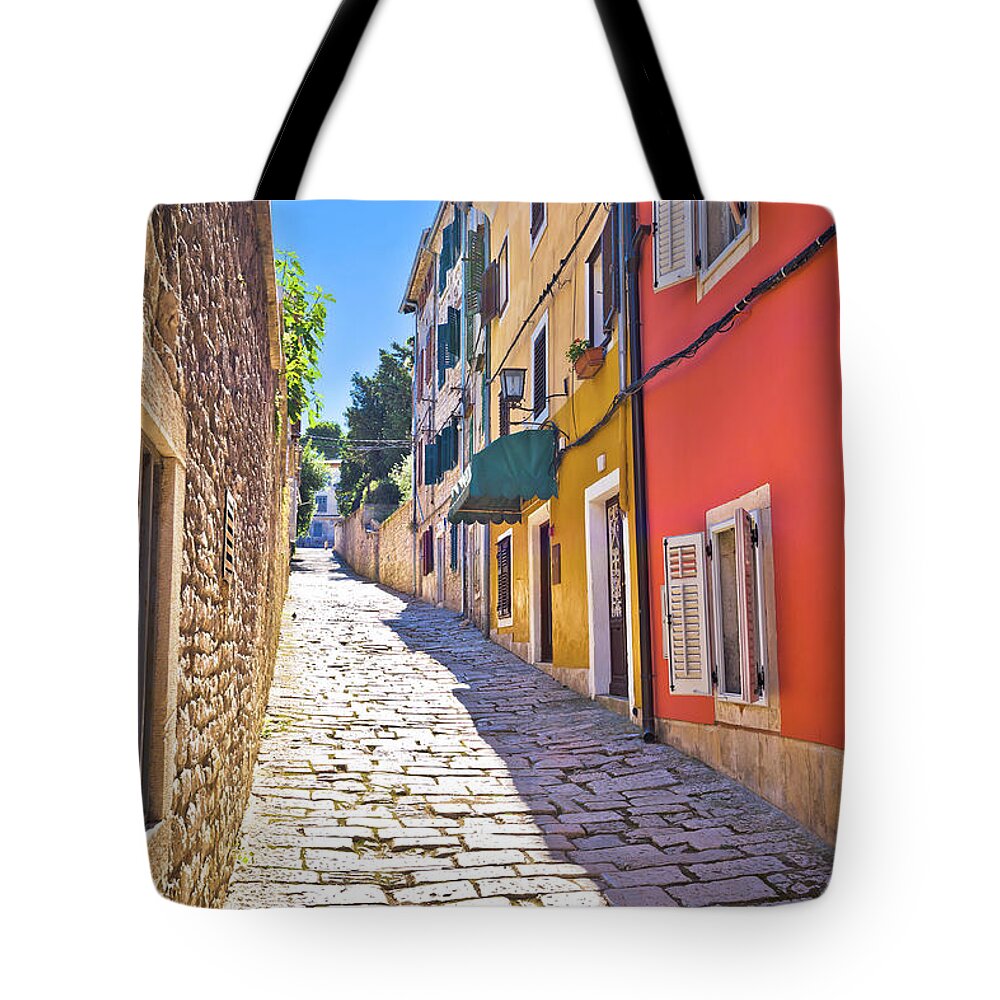 Pula Tote Bag featuring the photograph Sunny colorful stone street of ancient Pula view by Brch Photography