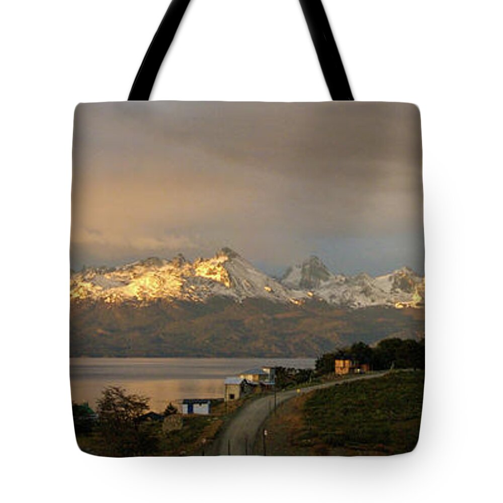 Argentina Tote Bag featuring the photograph Sunrise Across Beagle Channel, Patagonia by Mark Duehmig