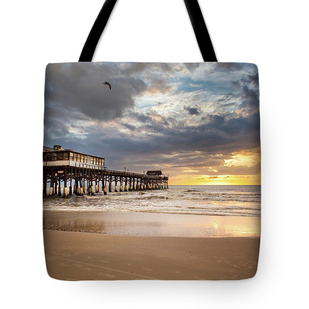 Summer Tote Bag featuring the photograph Sunrise At Cocoa Beach Pier by Will Tan