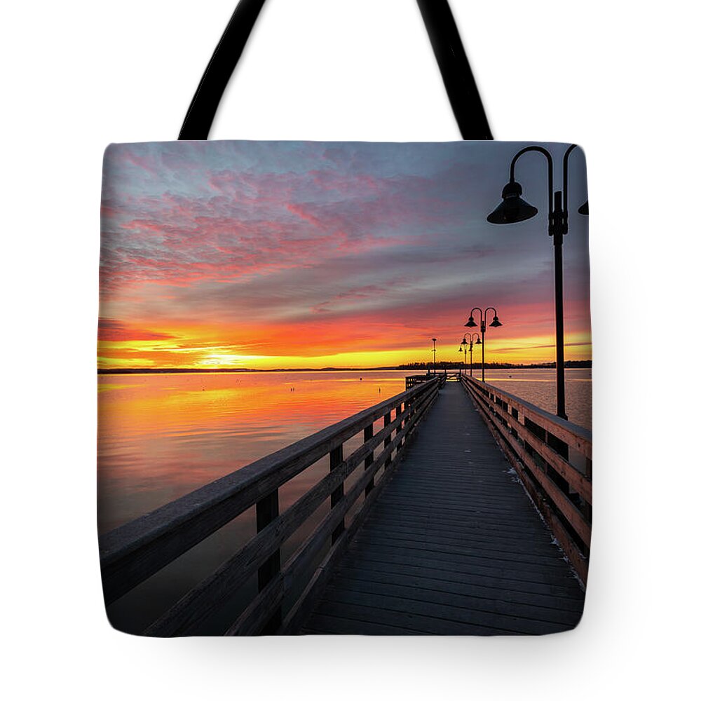 Maine Tote Bag featuring the photograph Sunrise at Falmouth Town Landing by Colin Chase
