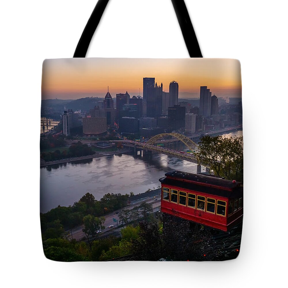 Pittsburgh Tote Bag featuring the photograph Sunrise at the Duquesne Incline by Amanda Jones
