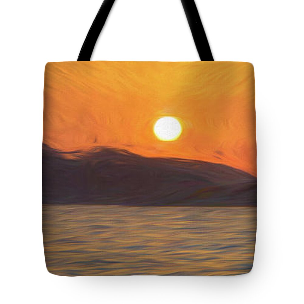 Sun Tote Bag featuring the digital art Sunrise in Ibiza by Rick Deacon