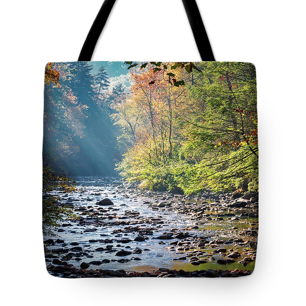 Smokey Mountains Tote Bag featuring the photograph Sunrise In The Heart Of The Smokey Mountains by Doug Sturgess