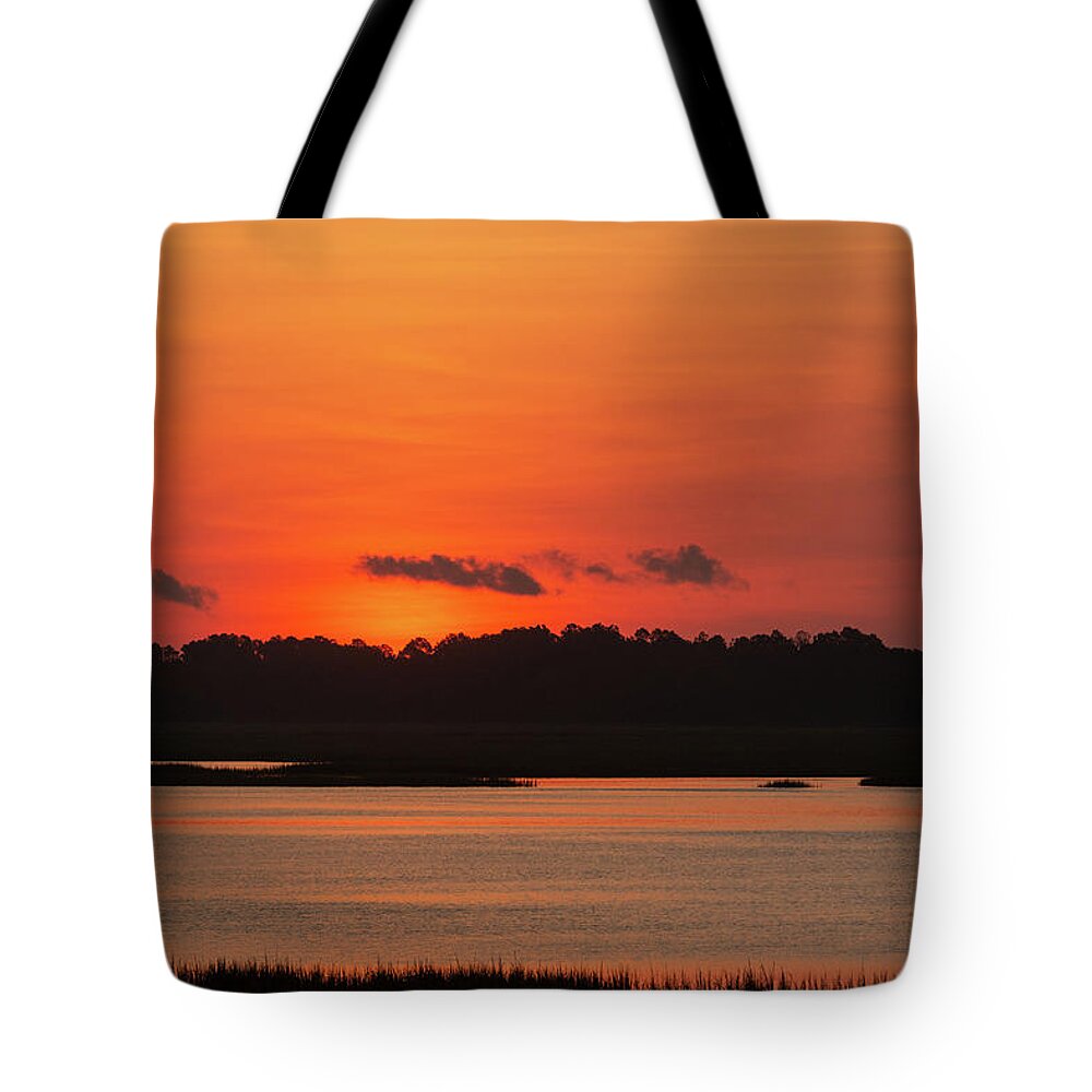 Murrells Inlet Tote Bag featuring the photograph Sunrise Over Drunken Jack Island by D K Wall