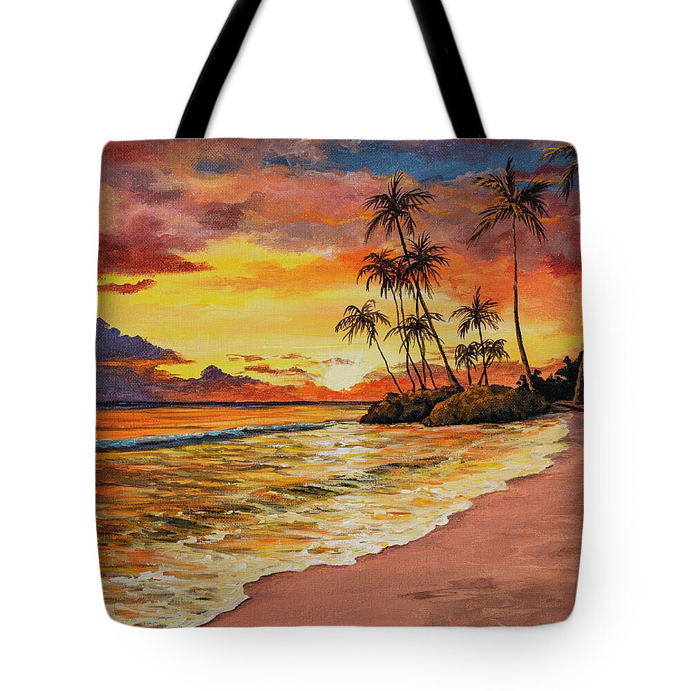 Sunset Tote Bag featuring the painting Sunset And Palms by Darice Machel McGuire