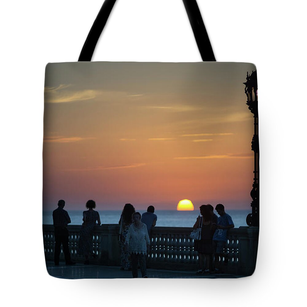 Romantic Tote Bag featuring the photograph Sunset at Alameda Promenade Cadiz Spain by Pablo Avanzini