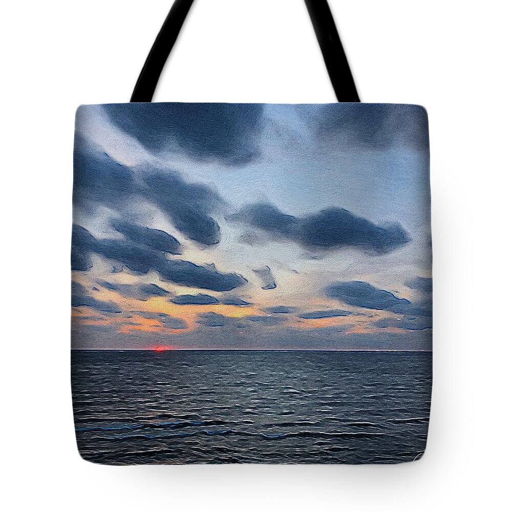 Brushstroke Tote Bag featuring the photograph Sunset at Lake Michigan by Jori Reijonen