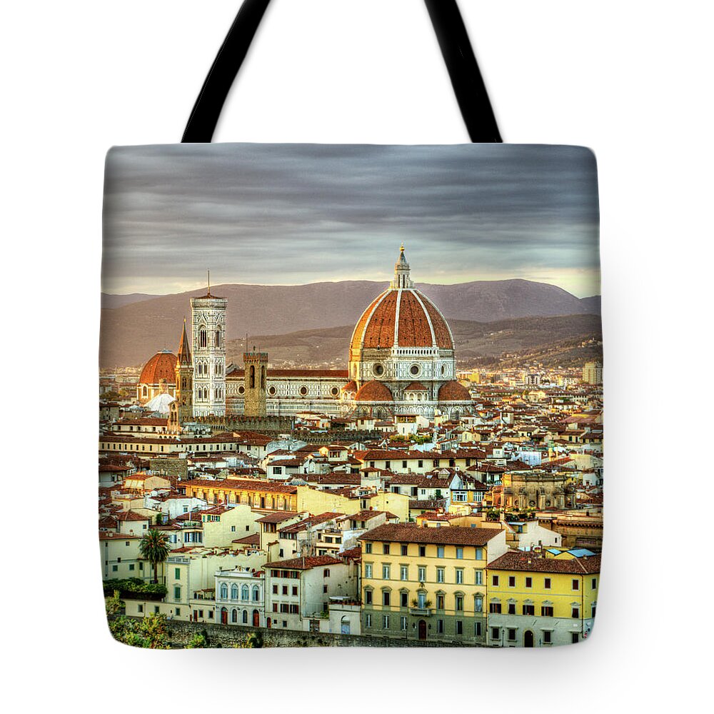 Florence Tote Bag featuring the photograph Sunset in Florence Triptych 3 - Duomo by Weston Westmoreland